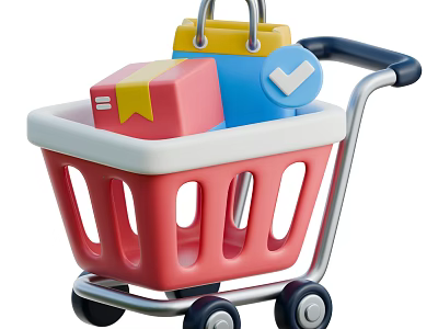 Colorful Decorative Ornament Set with Shopping Cart and Home Decor Elements 3d model