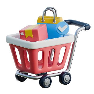 Colorful Decorative Ornament Set with Shopping Cart and Home Decor Elements 3d model