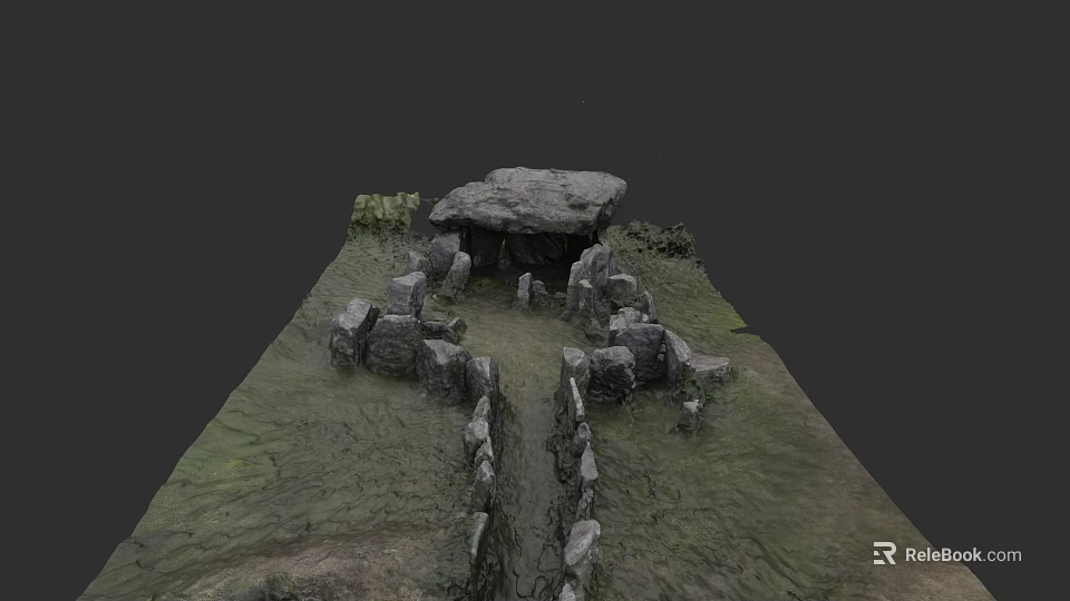 Ancient Megalithic Stone Structure With Large Slabs Stone Walls And Grass Pathway 3d model