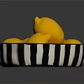 Decorative Black And White Striped Bowl With Fresh Yellow Lemons In Kitchen
