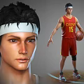 Man Wearing White Headband In Red CHINA Basketball Jersey Number 15 Holding Basketball On Court