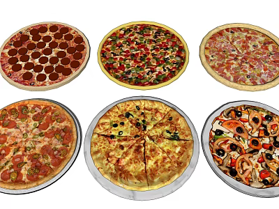 Assorted Pizzas with Pepperoni Vegetables Olives and Various Toppings Different Flavors 3d model