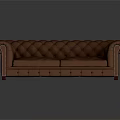 Classic Brown Leather Chesterfield Sofa With Tufted Backrest And Rolled Arms