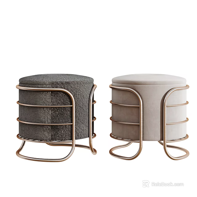 Modern Sofa Stools With Grey And Beige Fabric And Metallic Frame Design 3d model