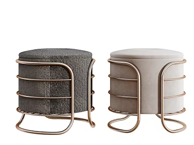 Modern Sofa Stools With Grey And Beige Fabric And Metallic Frame Design 3d model