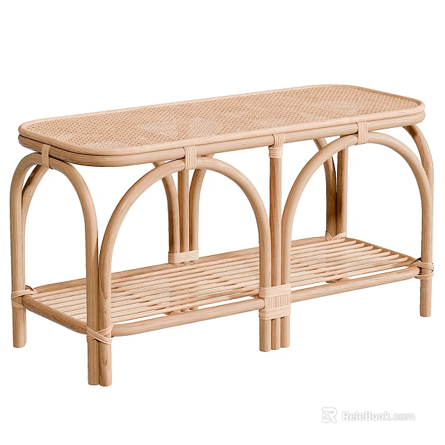 Modern Rattan Tea Table With Arched Legs And Lower Shelf Design 3d model 