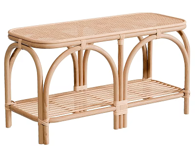 Modern Rattan Tea Table With Arched Legs And Lower Shelf Design 3d model