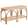 Modern Rattan Tea Table With Arched Legs And Lower Shelf Design