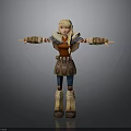 3D Cartoon Girl Character Model With Blonde Hair Red Top Arms Outstretched And Fur Boots