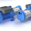 Twin Blue Industrial Electric Pumps With Stainless Steel Housing And Black Motor Covers
