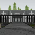 Modern Elegant Entrance Gate With Glass Facade And Green Trees Surrounding