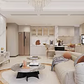 Modern Light Luxury Open Plan Living And Dining Room With Cozy Furnishings And Integrated Kitchen
