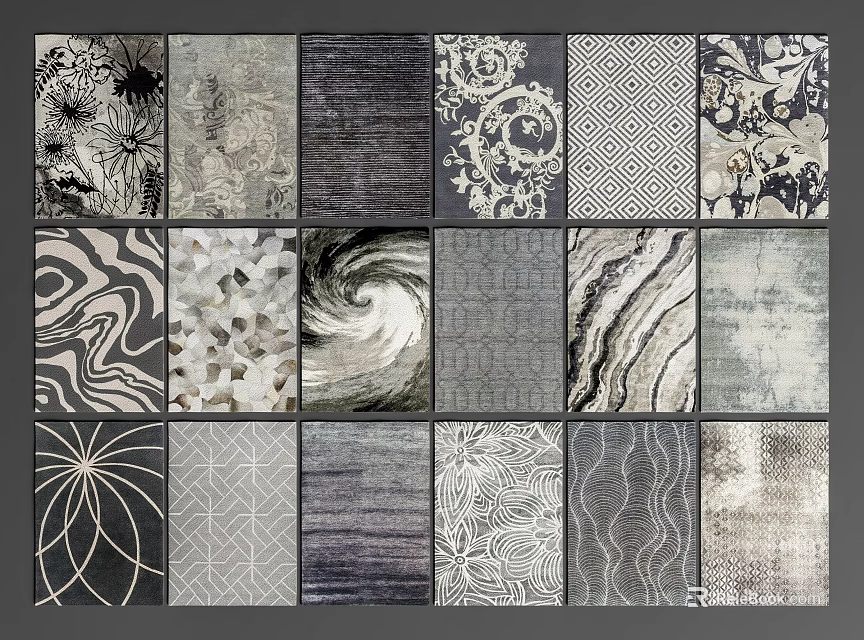 Stylish Square Rugs Featuring Diverse Modern Patterns For Home Interior Design 3d model