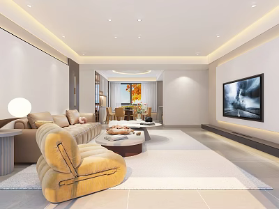 Modern Living and Dining Room Interior Design With Sofa Coffee Table TV And Dining Table 3d model