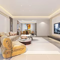 Modern Living and Dining Room Interior Design With Sofa Coffee Table TV And Dining Table