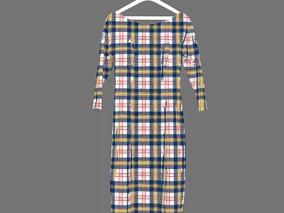 Women's Plaid Long Sleeve Dress With Front Pockets And Multicolor Check Pattern 3d model