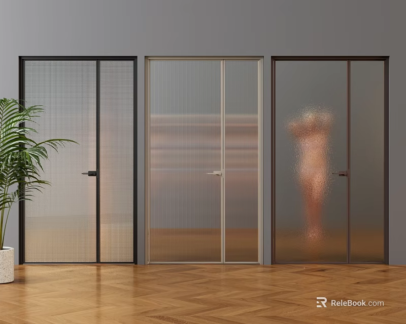 Modern Double Doors With Glass Panels And Black Frames In Interior Space 3d model