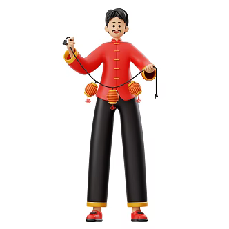 Modern Man Cartoon Man New Year Scene 3d model