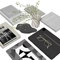Elegant Modern Books And Magazines With Decorative Plant Notebook Glasses And Pen