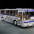 Modern City Bus With White Body Blue Stripes Open Door Seats And Windows