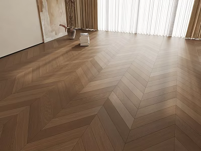 Natural Herringbone Oak Wood Flooring In Bright Living Room Interior Space 3d model