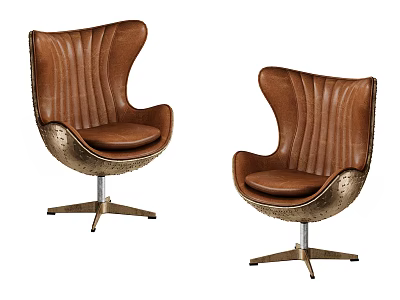 Brown Leather Office Chair With Shell Shaped Backrest Stitched Details And Metal Casters 3d model