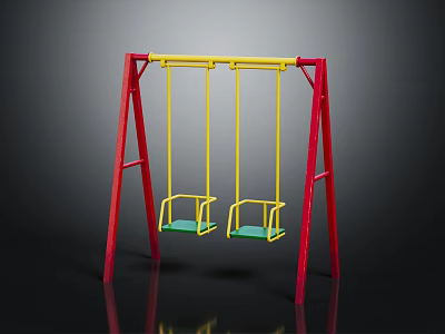 Outdoor Swing Equipment With Red Frame Yellow Beam And Green Seats 3d model