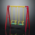Outdoor Swing Equipment With Red Frame Yellow Beam And Green Seats