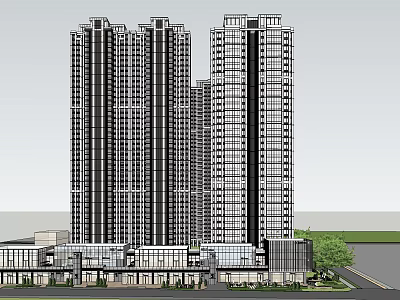Modern High Rise Residential Buildings With Commercial Podium And Greenery 3d model