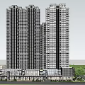 Modern High Rise Residential Buildings With Commercial Podium And Greenery