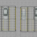 Parking Lot Carport with Metal Frame Transparent Roof and Cars Under Yellow Parking Lines