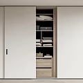 Modern Wardrobe With Sliding Doors And Organized Interior Storage Shelves Drawers And Folded Clothes