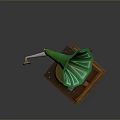 Vintage Gramophone With Green Decorative Horn And Wooden Base For Home Living Room Decor