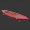 Blue Traditional Wooden Boat Featuring Orange Seats And Intricate Decorative Accents