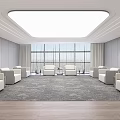 Modern Hotel Public Lounge Area With Comfortable Sofas Floor to Ceiling Windows And Grey Carpet 3d model