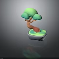 3D Styled Decorative Plant with Green Canopy Orange Trunk and Blue Green White Base