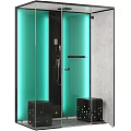 Modern Shower Sauna With Glass Enclosure Blue Lighting And Black Base Units Design