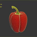 Fresh Shiny Red Bell Pepper With Green Stem On Dark Background