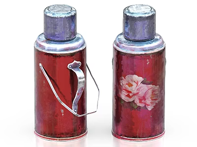 Red Ceramic Vessels With Silver Lids Handles And Pink Rose Patterns 3d model