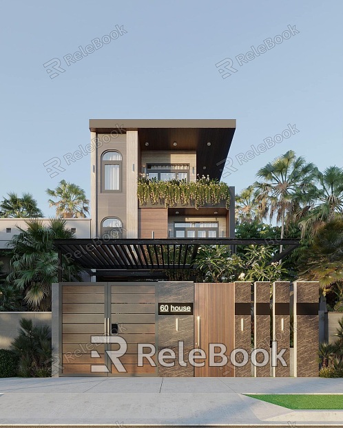 Modern Single-family Villa Three-story Single-family Villa Facade Landscape Gate Rural Self-built Villa Facade Creative Villa model