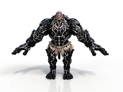 Large Mythical Warrior In Black Armor With White Patterns And Decorative Necklace 3d model