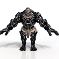 Large Mythical Warrior In Black Armor With White Patterns And Decorative Necklace