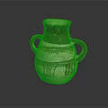 Sculptural Carving Ceramic Vase Featuring Two Handles And Fringe Design Patterns