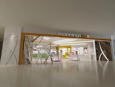 Modern Mannings Retail Store Interior Featuring Open Entrance And Product Displays 3d model