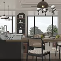 Elegant Modern Living and Dining Room Interior With Chandeliers Sofa Coffee Table And Large Windows