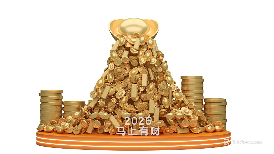 2026 Good Fortune Photo Spot With Gold Coins Bars And Ingot Piles 3d model 