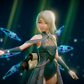Fantasy Game Character In Teal Dress With Glowing Blades