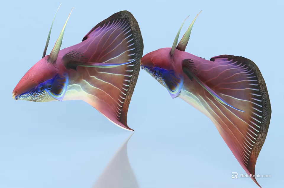 Vibrant Aquatic Animals With Pink Purple Bodies Large Fins And Iridescent Patterns 3d model 