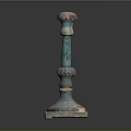 Vintage Decorative Pillar Featuring Turquoise Red Color And Ornate Carved Details