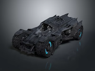 Futuristic Black Bat Inspired Car With Large Tires And Blue Rim Lights 3d model